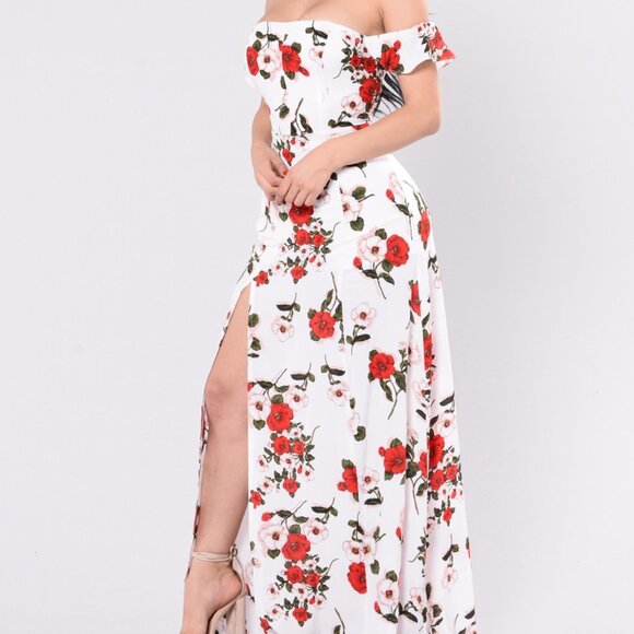 Off Shoulder Floral Maxi Dress with Side Slit - Picture 2 of 3